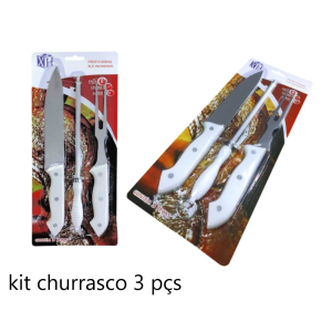 KIT CHURRASCO 3 PÇS FACA, GARFO, CHAIRA BBQ-001