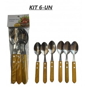 KIT COLHER DE SOPA INOX CABO EM MADEIRA C/ 6 UN. 55027