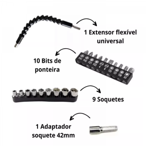 CABO EXTENSOR FLEXIVEL P/ PARAFUSADEIRA COM SOQUETES E BITS STARTOOLS AR0434