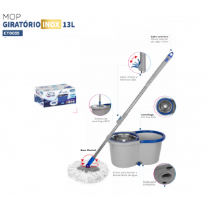 MOP GIRATORIO 13 LITROS CESTO DE INOX CLEAN TECH CT0035