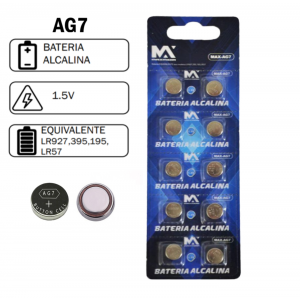 BATERIA ALCALINA AG7 LR927 1,5 V CARTELA C/ 10 MAX-AG7