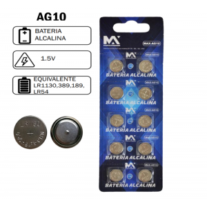 BATERIA ALCALINA AG10  LR1130 1,5V CARTELA C/ 10 MAX-AG10