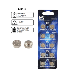 BATERIA ALCALINA AG13 LR44 C/10 UN. 1,5V MAX-AG13