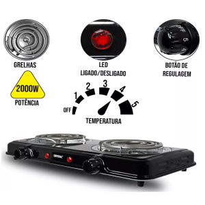 FOGAREIRO ELETRICO 2 BOCA 2000W 220V STARTOOLS AR0539