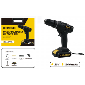 KIT FERRAMENTAS MALETA PARAFUSADEIRA  RECARREGAVEL C/2 BATERIAS 21V  BOM-9970