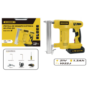 KIT FERRAMENTAS PISTOLA DE GRAMPO  RECARREGAVEL C/2 BATERIAS 21V  BOM-9701