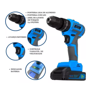 PARAFUSADEIRA NA MALETA RECARREGAVEL C/2 BATERIAS 36V EXBOM PFX5600