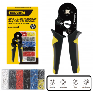 ALICATE PRENSA TERMINAL COM 1250 PCS TERMINAIS TUBOLAR 0,5 A 10MM² BOM-3705