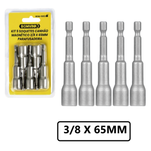 KIT DE SOQUETES CANHÃO PONTA MAGNÉTICO C/ 5 PCS 3/8