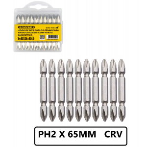 KIT DE BITS PONTA DUPLA PHILIPS 10 PCS COM IMÃ PH2 X 65 MM  BOM-5004