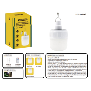 LUMINARIA SOLAR DE LED PARA ACAMPAMENTO RECARREGAVEL BOM-4212