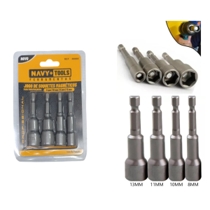 KIT DE SOQUETES PONTA MAGNÉTICO C/ 4 PCS 8MM,10MM, 11MM, 13MM X 65MM 88008