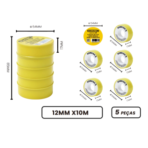 FITA VEDA ROSCA COM 5  PCS 12MM X 10M BOM-1335