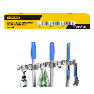 SUPORTE PARA PENDURAR VASSOURAS EM INOX  BOM-7506