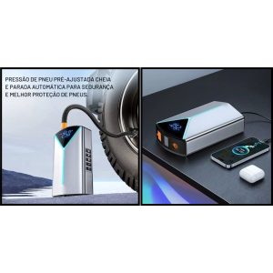 COMPRESSOR PORTATIL E AUXILIAR DE PARTIDA VEICULAR BOM-8909