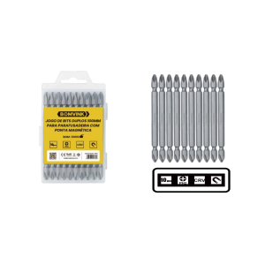 KIT DE BITS PONTA DUPLA PHILIPS 10 PCS COM IMÃ PH2 X 100 MM  BOM-5005