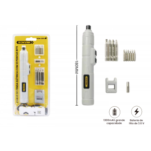 CHAVE DE FENDA ELÉTRICA COM 12 PONTAS  BITS RECARREGÁVEL BOM-9911