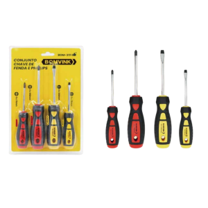 CONJUNTO COM CHAVE DE FENDA E PHILIPS C/ 4 PCS CABO EMBORRACHADO BOM-3111