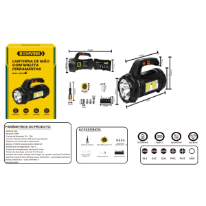 LANTERNA DE MÃO RECARREGÁVEL COM MALETA DE  FERRAMENTAS BOM-4504