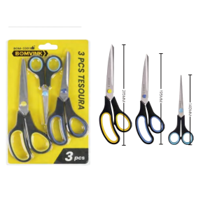 TESOURA DE METAL C/ CABO PLASTICO COM 3 PÇS   BOM-3301