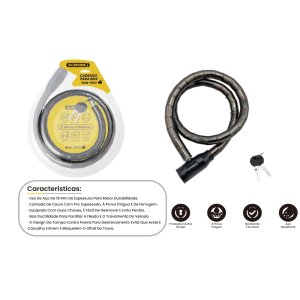 CADEADO PARA BICICLETA 18MM X 100CM BOM-2602