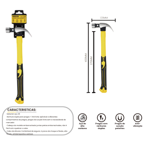 MARTELO MAGNETICO CABO DE PLASTICO EMBORRACHADO 500 -G   BOM-1004