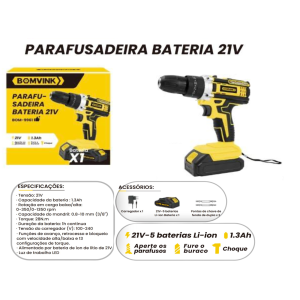 PARAFUSADEIRA  RECARREGAVEL C/1 BATERIAS 21V 1,3AH BOM-9961