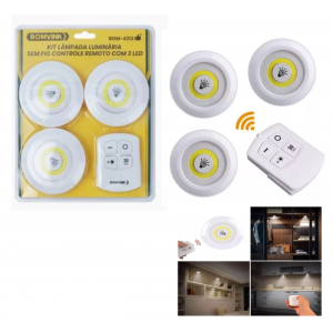 LUMINARIA A PILHA KIT COM 3 LAMPADAS C/ 3 LED BOM-4213