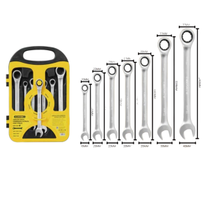 CHAVE COMBINADA CATRACADA C/ 7 PCS 8-19 MM CABEÇA FIXA  BOM-3213