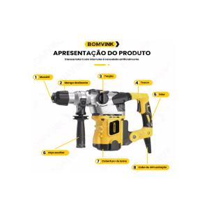 MARTELETE ROTATIVO ELETRICO 1850W 110V 4400 BPM  BOM-9531