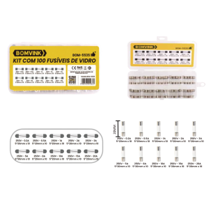 KIT FUSIVEIS DE VIDRO 0,2A A 20A C/ 100 PCS BOM-5535