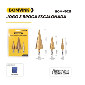 KIT DE BROCAS ESCALONADA C/3 PCS BOM-5021
