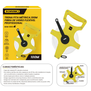 TRENA FITA METRICA FIBRA DE VIDRO DE 100 METROS BOM-6513