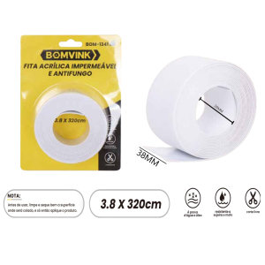 FITA ACRILICA IMPERMEAVEL E ANTIFUNGO 3,8CM X 320CM BOM-1341