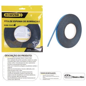 FITA DE ESPUMA DE BORRACHA PARA VEDAÇÃO 11MM X 10M BOM-1343