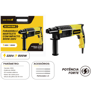 MARTELETE PERFURADOR COM IMPACTO 800W  220V  BOM-9558
