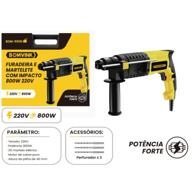 MARTELETE PERFURADOR COM IMPACTO 800W  220V  BOM-9558