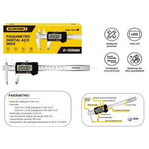 PAQUIMETRO DIGITAL AÇO INOX BOM-6515