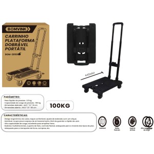 CARRINHO PLATFORMA DOBRAVÉL CARGA MAXIMA ATÉ 100 KG BOM-2850