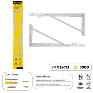 SUPORTE MÃO FRANCESA DOBRAVEL 34X13CM C/2 PCS  BOM-2743