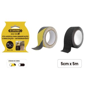 FITA ADESIVA DEMARCAÇÃO E SINALIZAÇÃO ANTIDERRAPANTE 5CM X 5 METROS BOM-1304