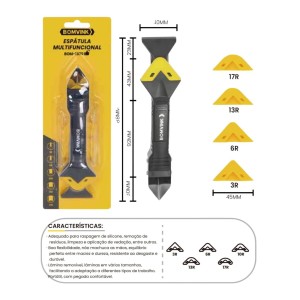ESPATULA DE REJUNTE E RASPADOR DE SILICONE 3 EM 1  BOM-1570