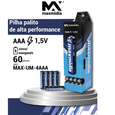 BATERIA PILHA AAA  MAXMIDIA TUBO COM 60 PCS MAX-UM-4AAA