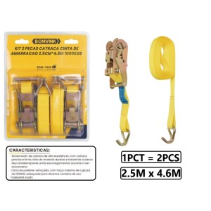 CINTA CATRACA C/ 2 PCS CARGA MAXIMA 1000 KG  2,5 CM X 4,6 MTS BOM-7436
