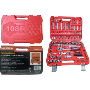 KIT FERRAMENTAS MALETA SOQUETES E CATRACA COM 108 PÇS  GOLFIELD 00207511