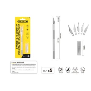 ESTILETE BISTURI DE PRECISÃO EM ALUMINIO C/6 LAMINAS BOM-3307