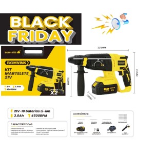 MARTELETE PERFURADOR A BATERIA 21V 3.0AH 4500BPM  BOM-9716