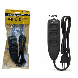 EXTENSÃO ELETRICA 2P+T 10A 1  METROS COM 3 TOMADAS  SR1020
