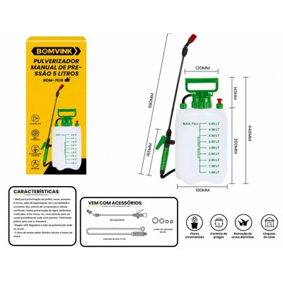 PULVERIZADOR BORRIFADOR MANUAL5 LITROS BOM-7618